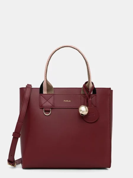 Furla torebka skórzana Divide It S Tote bordowa