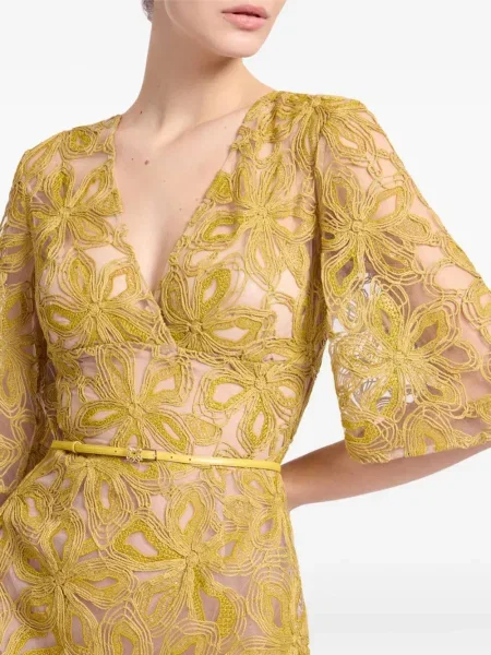 Костюм миди рокля Elie Saab на цветя до коляното жълто