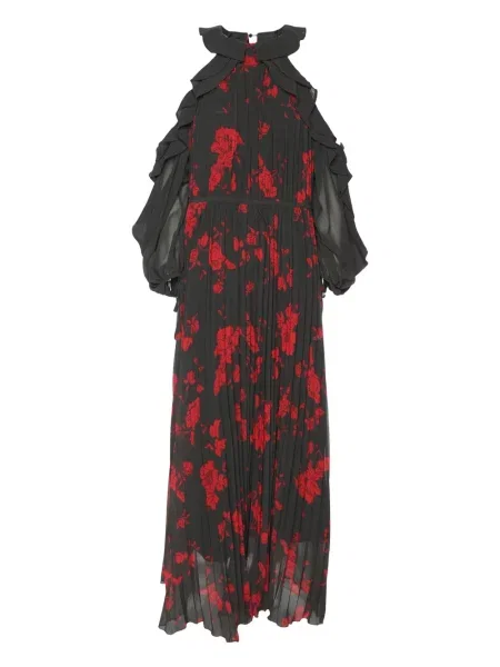 Rochie midi Self-portrait cu model floral cu imagine până la genunchi negru