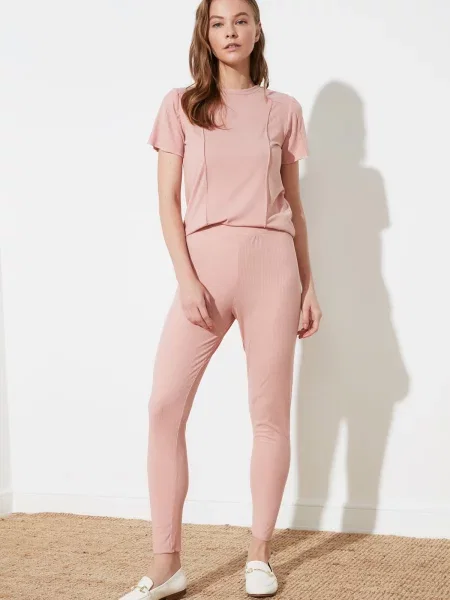 Legginsy Trendyol z wysoką talią różowe