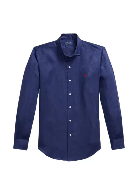 Хавлиени препасан карирана риза Polo Ralph Lauren синьо