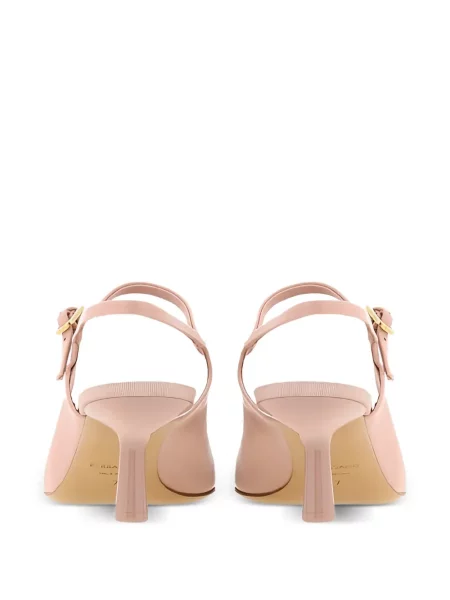 Pantofi cu toc Ferragamo cu funde din piele slingback roz