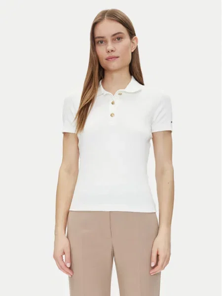 Tommy Hilfiger Polo marškinėliai Slim Gold Button Polo Ss balta