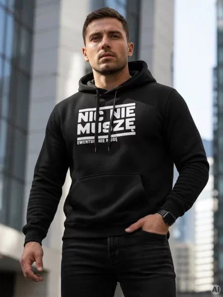 Bluza z kapturem NIC NIE MUSZĘ Dstreet czarna