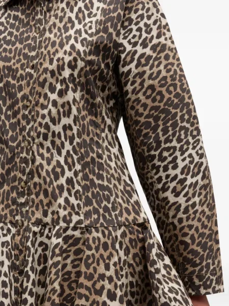 Rochie mini Ganni cu imagine cu model leopard de costum maro