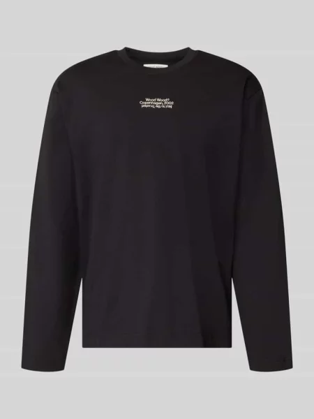 Bluzka z długim rękawem o kroju regular fit z czystej bawełny model Ryan' Wood Wood czarna
