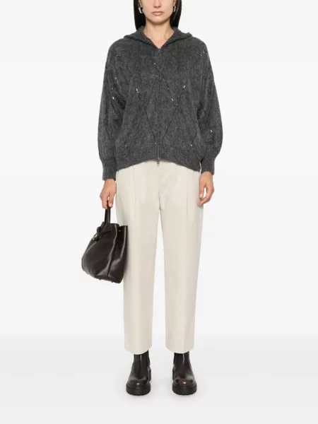 Pantaloni Brunello Cucinelli din țesătură twill alb
