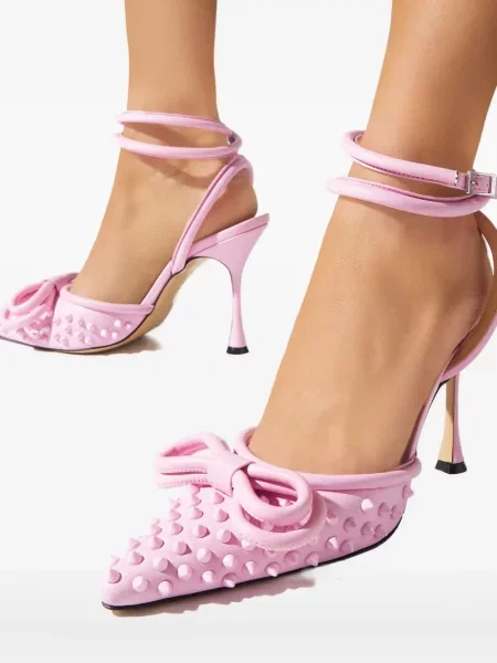Pantofi cu toc Mach & Mach cu funde din piele roz