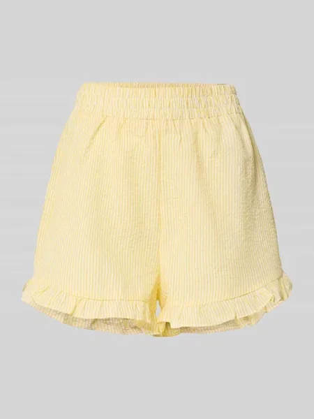 Szorty o kroju relaxed fit z fakturowanym wzorem model ‘Sonja’ A-view żółte