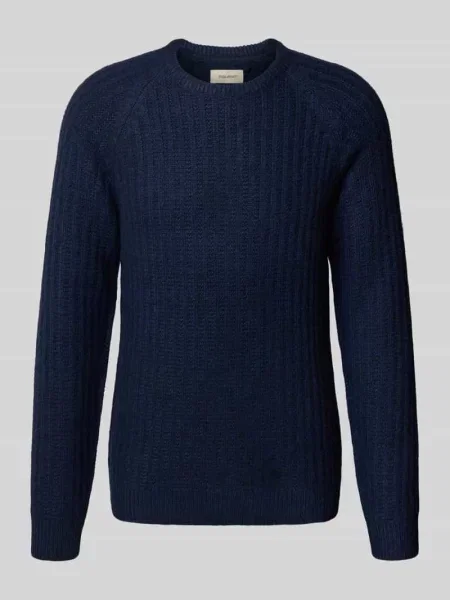 Sweter z dzianiny z okrągłym dekoltem model ‘DEXTER’ Blend granatowy