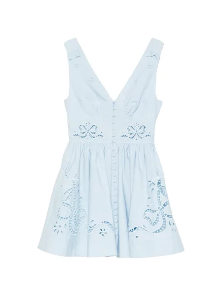 Rochie mini Self-portrait cu broderie cu decolteu în V albastru