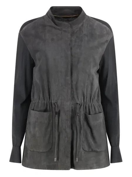 Cardigan Moorer din piele de căprioară gri