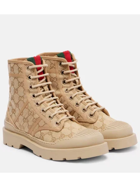 Cizme scurte Gucci din canvas bej