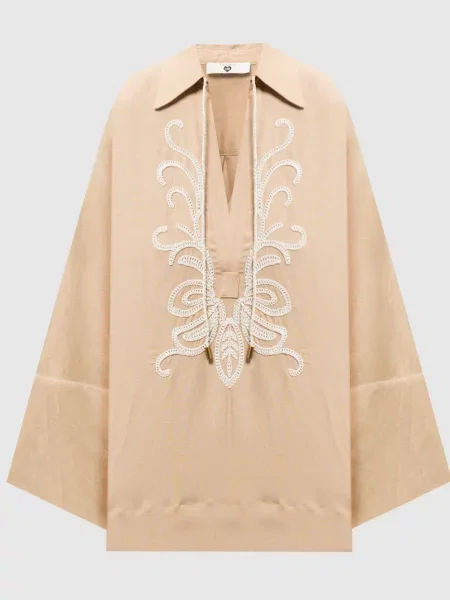 Блуза з льоном з вишивкою Twinset бежева