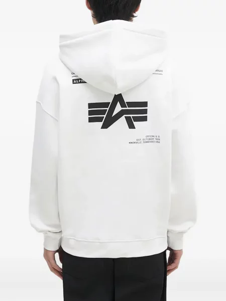 Hanorac cu glugă Alpha Industries cu glugă alb