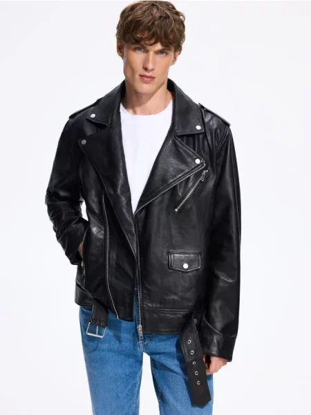 Reserved Geacă biker din piele negru