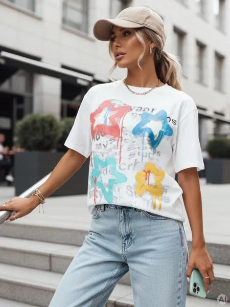T-shirt z nadrukiem i bawełną STRELLO Dstreet biały