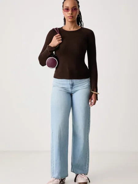 Tricou cu mânecă lungă Guess Jeans maro