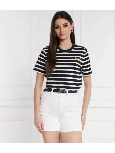 Tommy Hilfiger Póló GOLD BUTTON C-NK SS kék