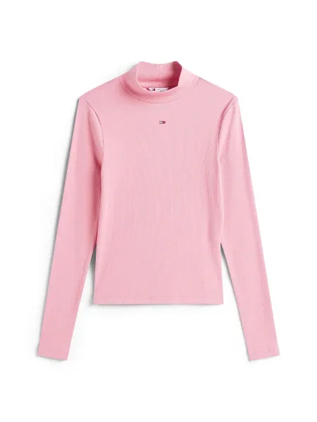 Tricou Tommy Jeans cu guler înalt roz