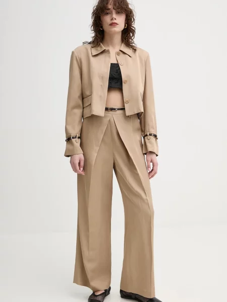 Штани з домішкою льону ISABELLE BLANCHE прямі висока посадка бежевий