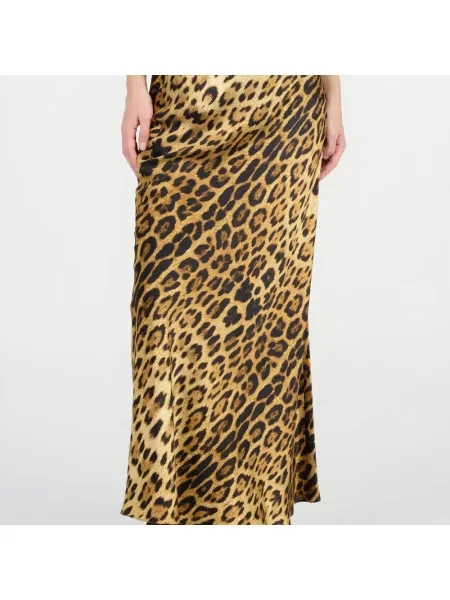 Spódnica skórzana Roberto Cavalli z nadrukiem brązowa