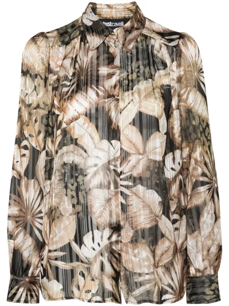 Przezroczysta koszula Just Cavalli w kwiatki złota