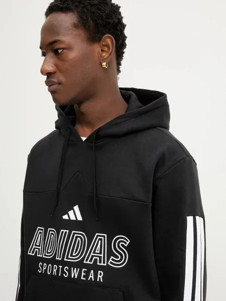 Свитер Adidas с капюшоном с принтом черный