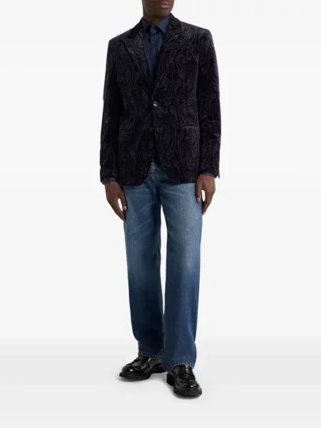 Geacă Etro de catifea cu model paisley albastru