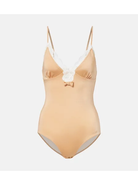 Body Chloé cu funde din dantelă bej