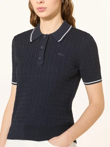 Lacoste Pletené Polo Tričko tmavě modrá bílá