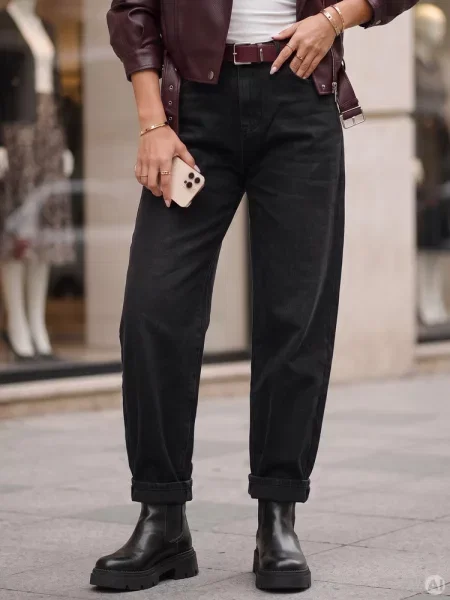 Jeansy balloon fit z paskiem Dstreet czarne