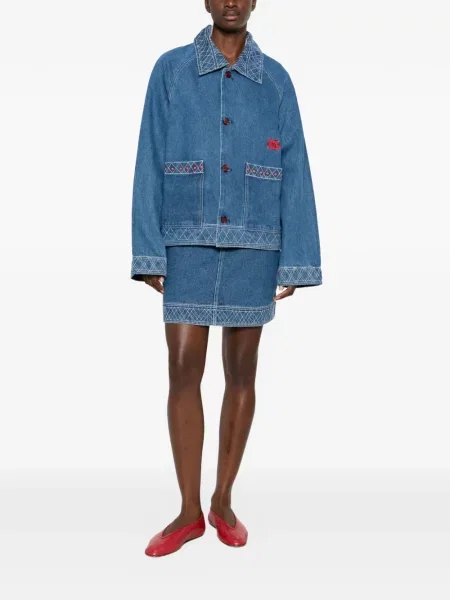 Fustă din denim Bode cu broderie albastru