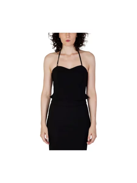 Top Rinascimento z dekoltem halter na ramiączkach czarny