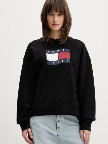 Tommy Jeans dukserica za žene od pamuka crna