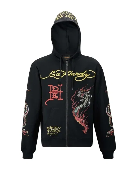 Ed Hardy Tepláková bunda Double-Venom žltá / červená čierna