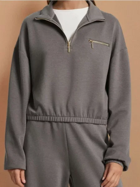 Світшот із коміром-стійкою середньо-сірий сірий