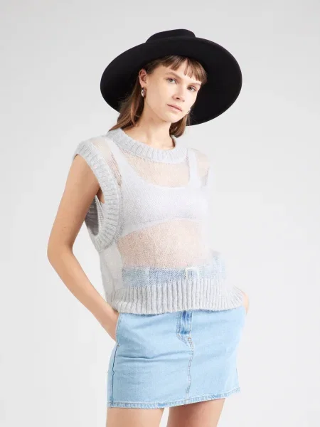 TOPSHOP Top brodat deschis gri