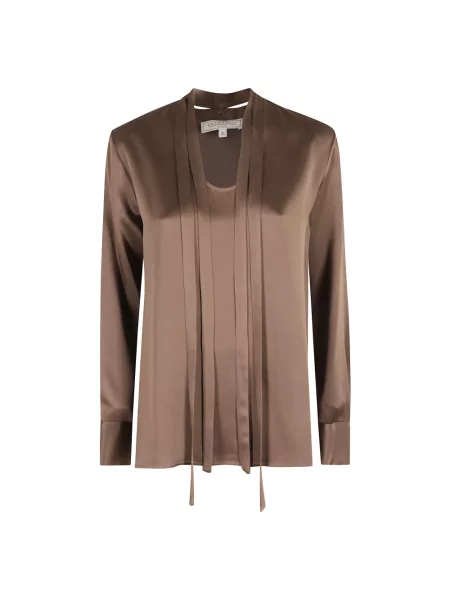 Bluzka Antonelli Firenze z dekoltem w serek z długim rękawem brązowa