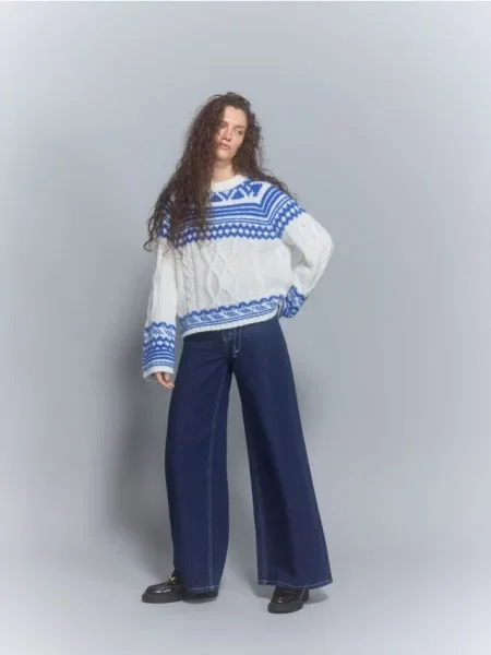 Reserved Широкі джинси із зав’язкою темно-синій сині