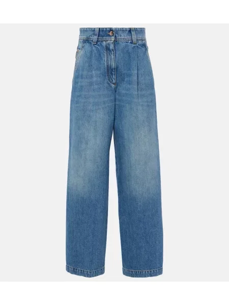 Blugi Brunello Cucinelli cu talie înaltă plisate albastru