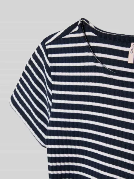 T-shirt o kroju regular fit z dodatkiem model NELLA STRIPED' Only granatowa