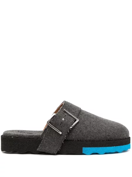 Papuci de casă Off-white cu cataramă din fetru alb