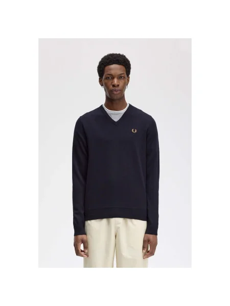 Klasický sveter Fred Perry s výstrihom do v modrá