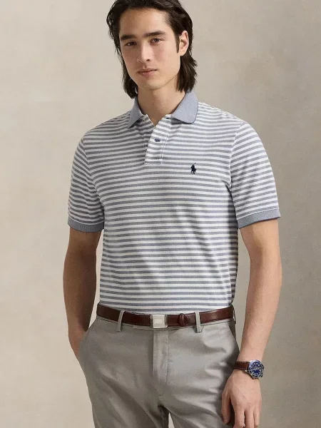 Тениска с яка Polo Ralph Lauren с десен синьо