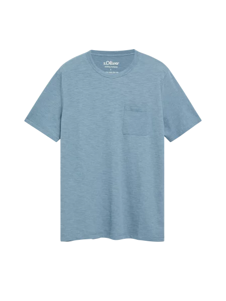 Melanżowy T-shirt z mieszanki bawełny z kieszenią na piersi niebieska