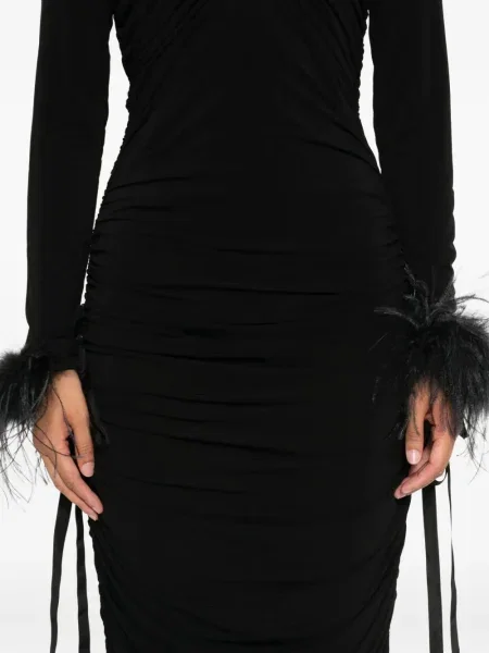 Rochie midi Pinko cu pene până la genunchi de costum negru