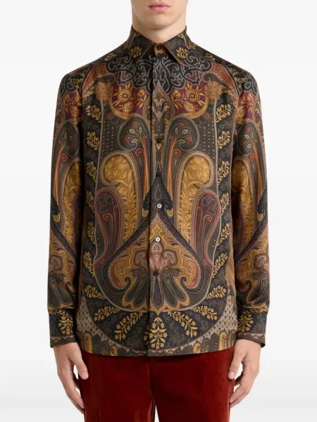 Копринена риза Etro с принт с пейсли десен черно