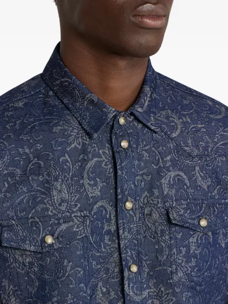 Cămașă Etro cu model paisley din jacard albastru