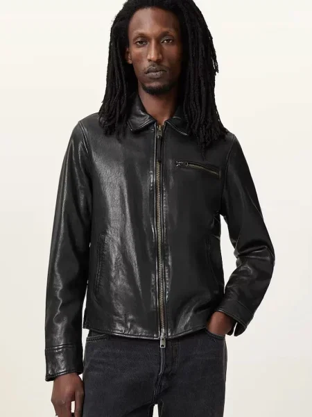 AllSaints geacă de piele MILLER de tranziție negru